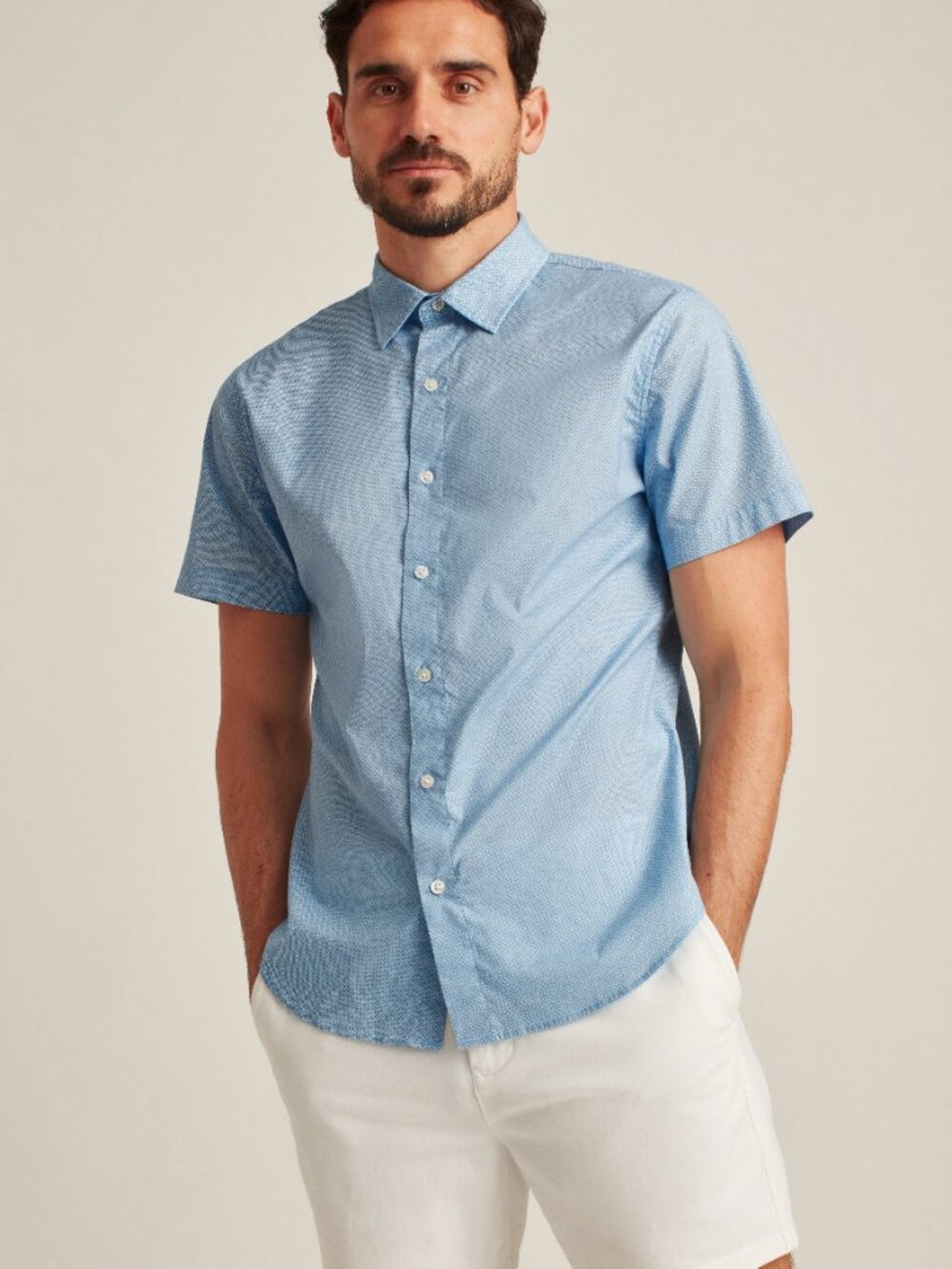 Bonobos Blue Geo Print Stretch Short Sleeve Shirt/8635